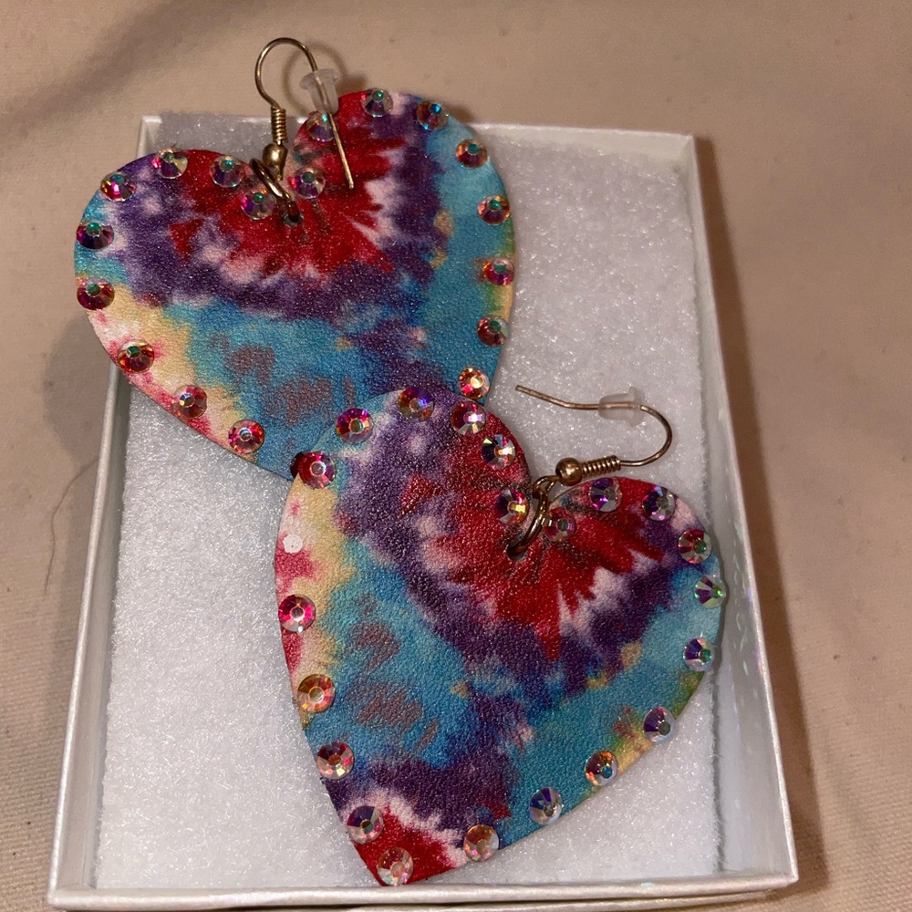 Tie Dye Heart Earrings cork